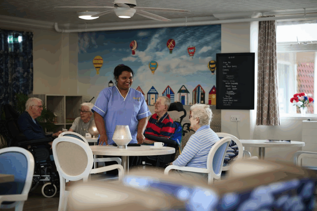 nurse in a communal space of the care home