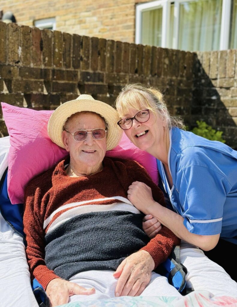 lunch outside in the care home garden