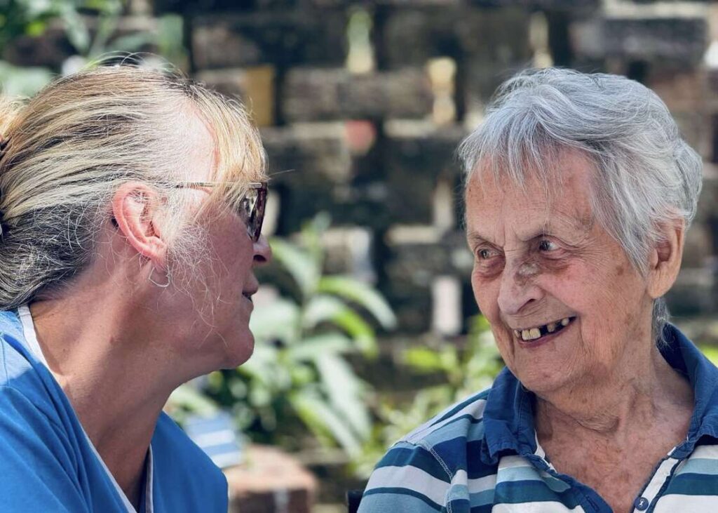 lunch outside in the care home garden