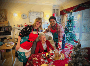 nurses and resident celebrating christmas